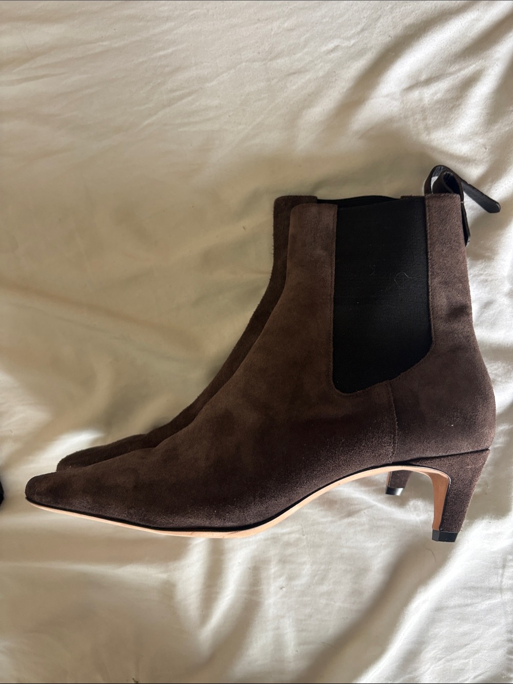 Reformation Dark Brown Suede Chelsea Kitten Heel Boots